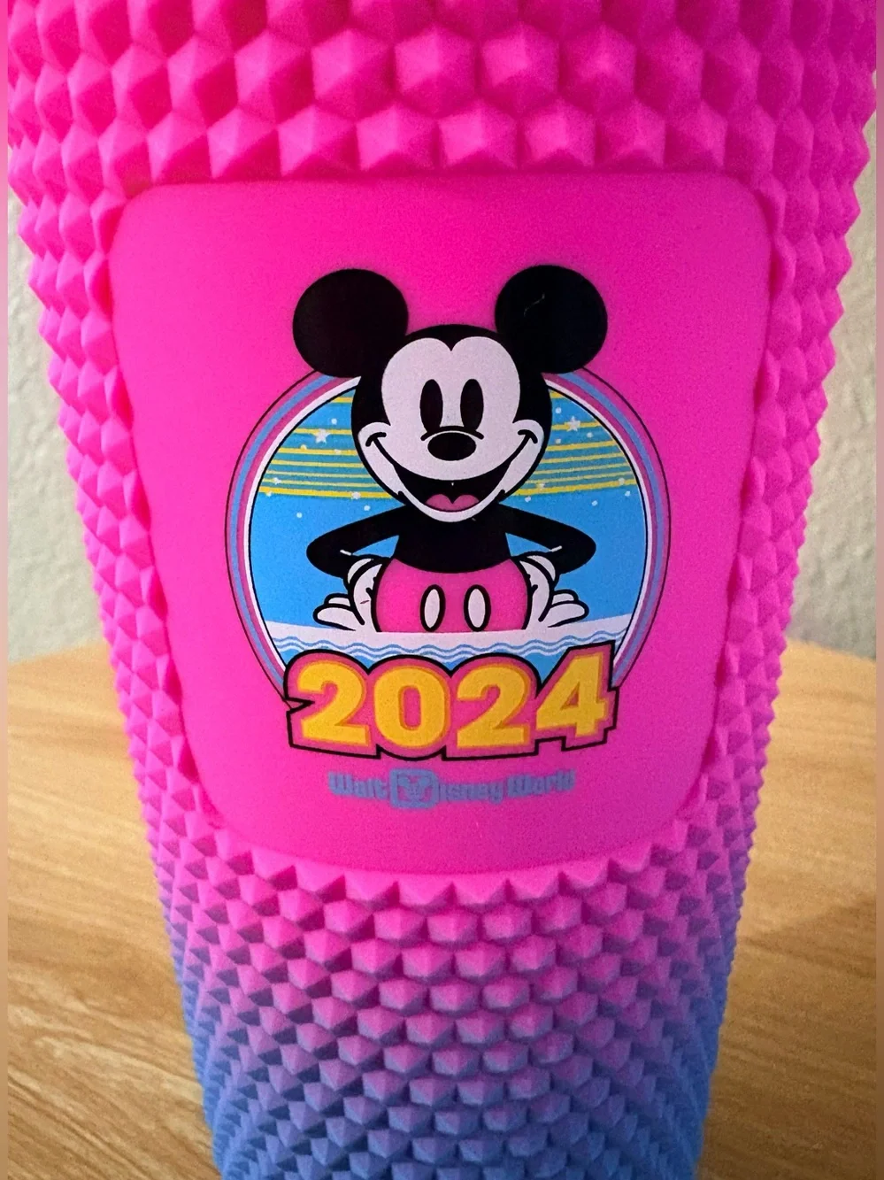 Disney Parks Starbucks Mickey Mouse Neon Pink Blue Ombre Studded Tumbler 2024